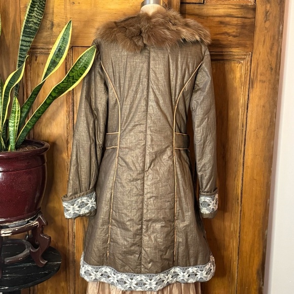 Penny Lane fur cotton crochet puffer button down fur collar coat - Picture 14 of 17